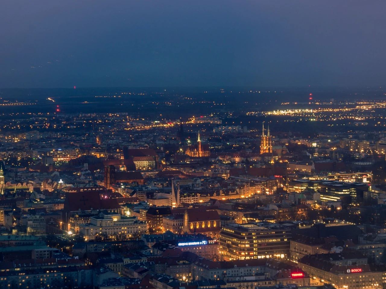 Panorama of Wrocław at night