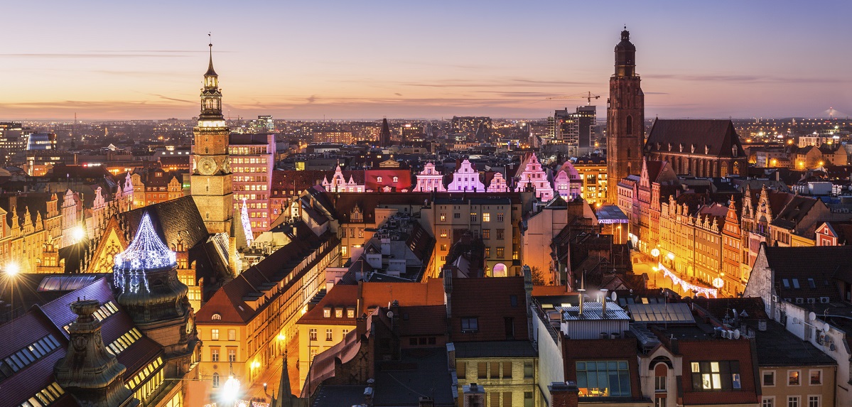 Illumination of the beautiful old town in Wrocław